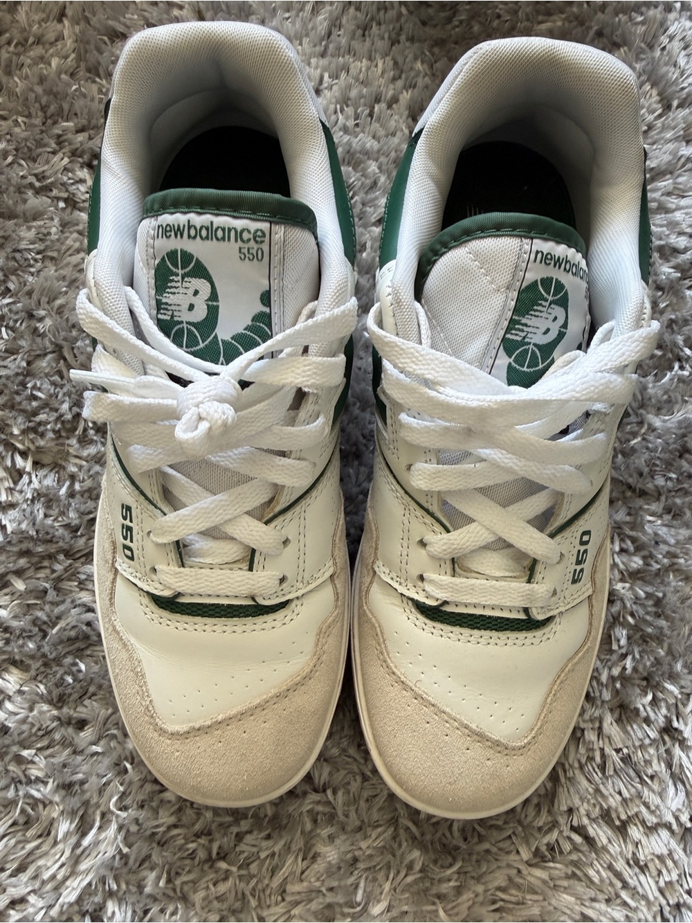 New Balance  550 White & Green Retro Athletic Sneakers (Size 5.5)